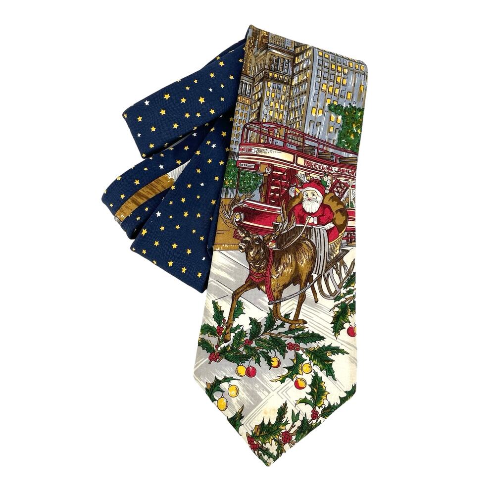 Vintage Woodward Detroit Santa Sleigh City Christmas Tie Old World Old Money